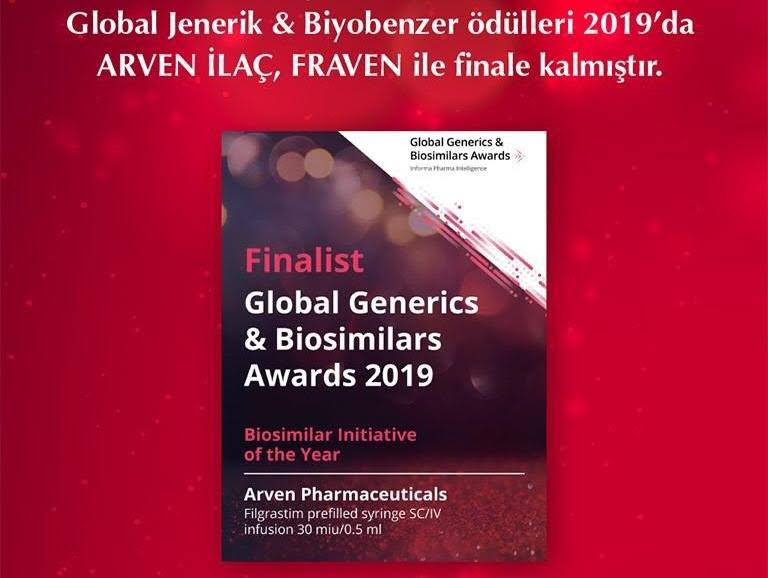 Arven İlaç , Dünya Eşdeğer ve Biyobenzer İlaç Ödülleri 2019 Yarışmasında Yılın Biyobenzer Girişimcisi kategorisinde finale kaldı.